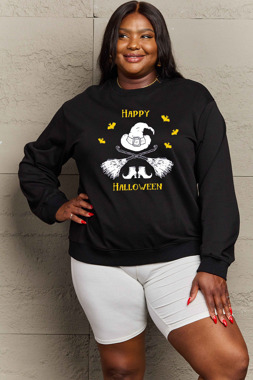 Simply Love Full Size HAPPY HALLOWEEN Graphic Sweatshirt BLUE ZONE PLANET