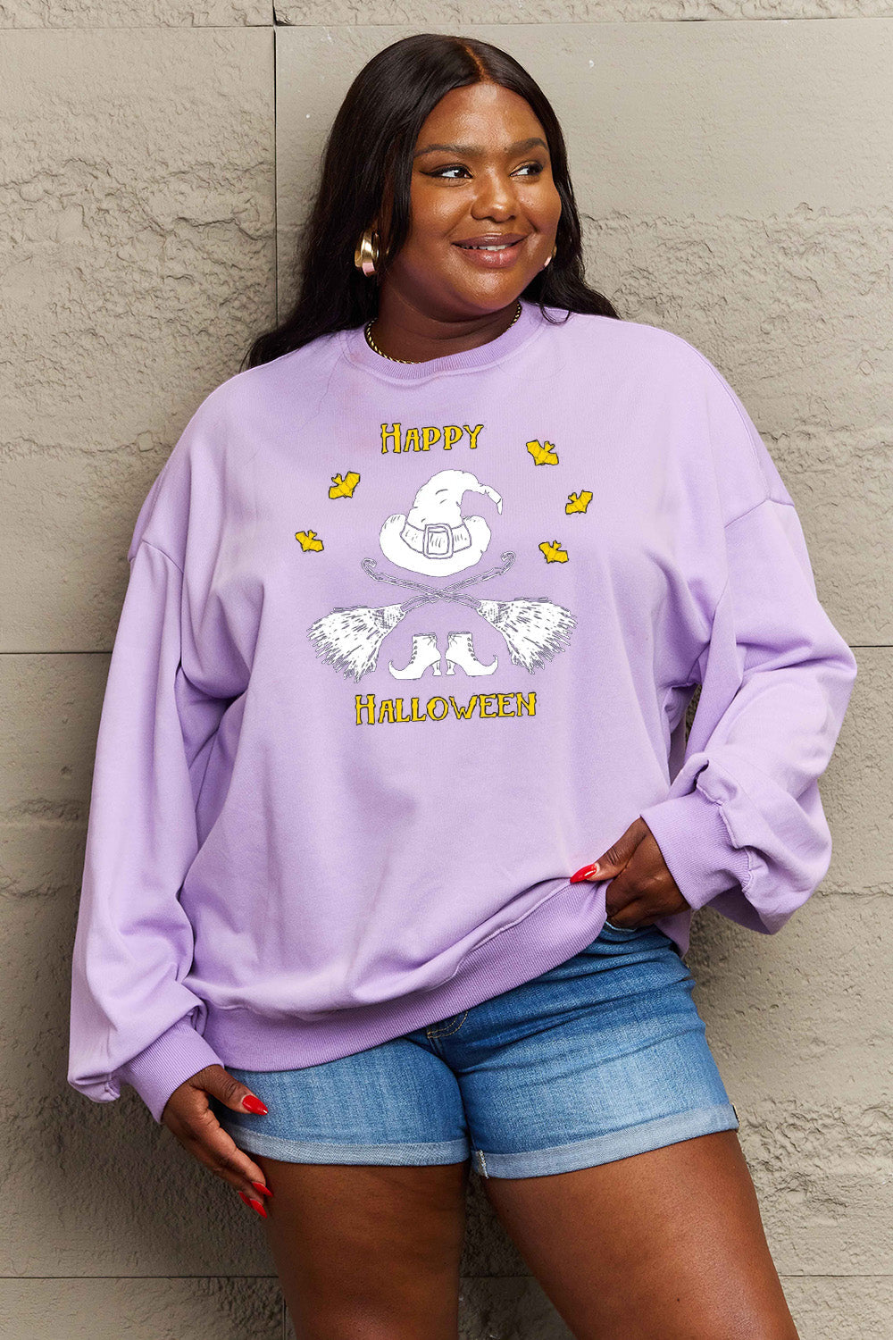 Simply Love Full Size HAPPY HALLOWEEN Graphic Sweatshirt BLUE ZONE PLANET