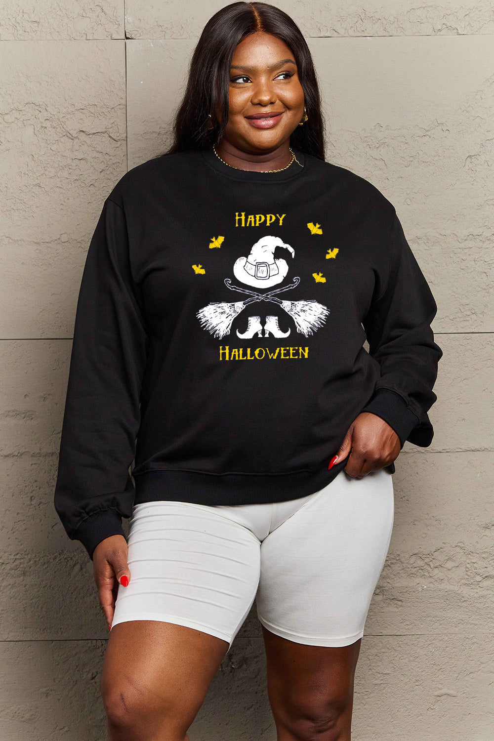 Simply Love Full Size HAPPY HALLOWEEN Graphic Sweatshirt BLUE ZONE PLANET