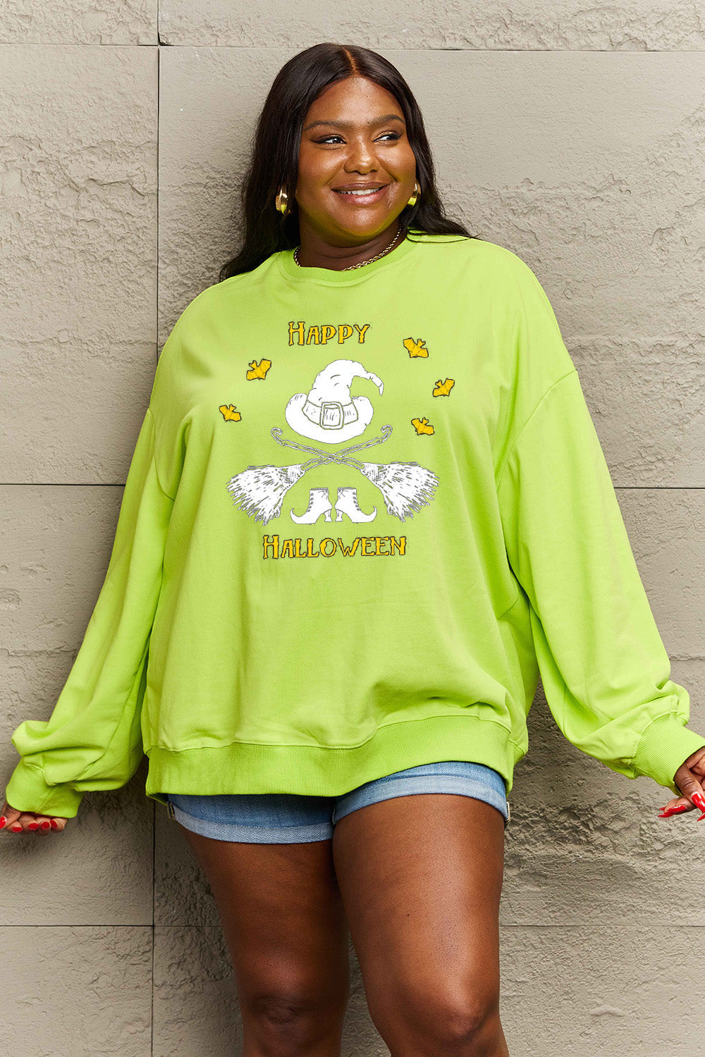 Simply Love Full Size HAPPY HALLOWEEN Graphic Sweatshirt BLUE ZONE PLANET