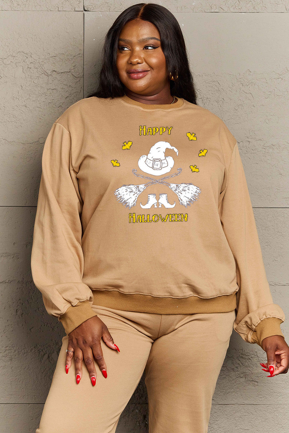 Simply Love Full Size HAPPY HALLOWEEN Graphic Sweatshirt BLUE ZONE PLANET