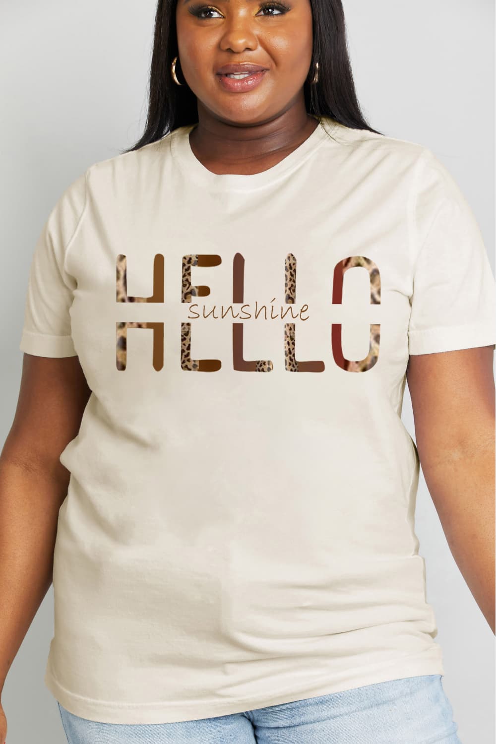 Simply Love Full Size HELLO SUNSHINE Graphic Cotton Tee BLUE ZONE PLANET