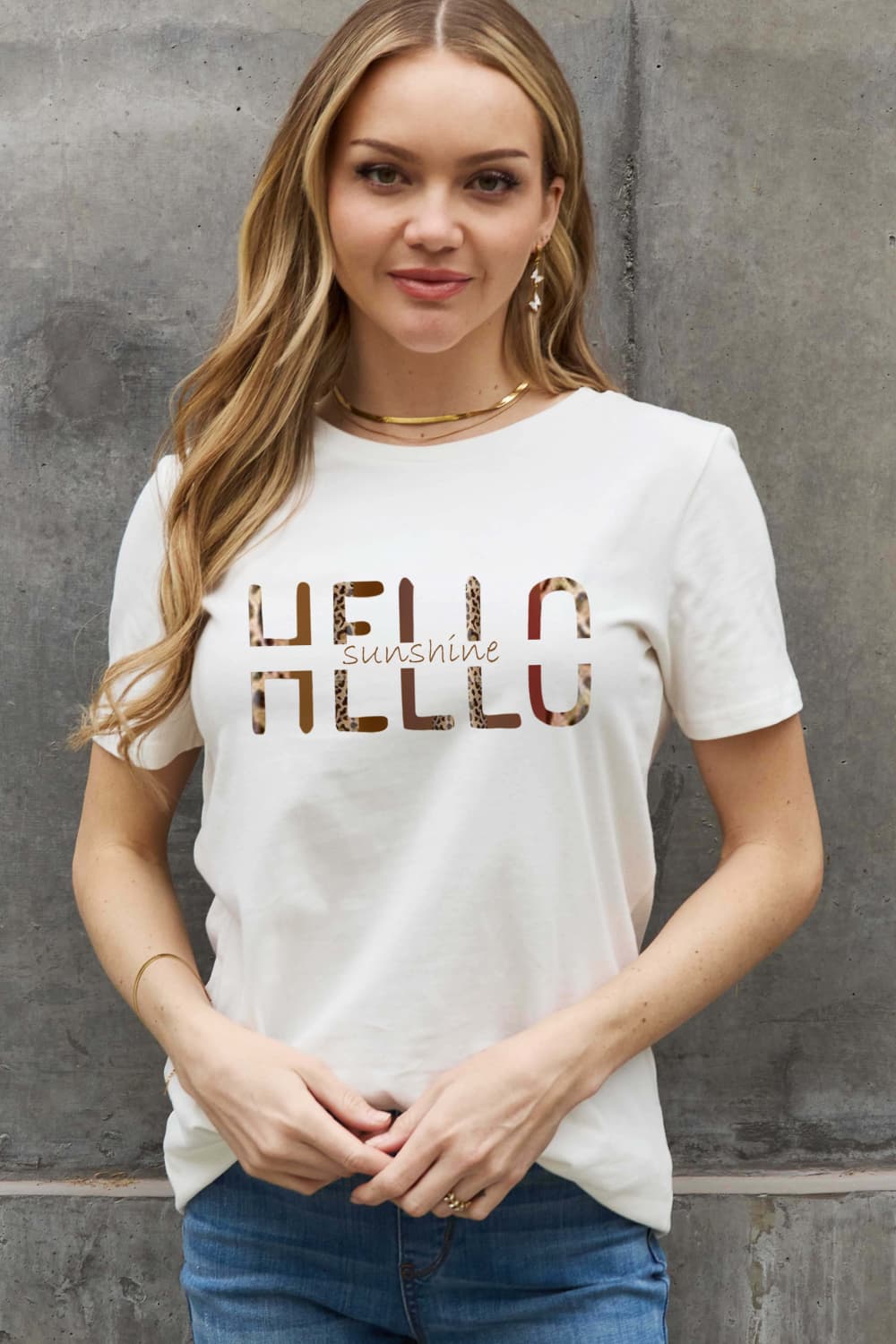 Simply Love Full Size HELLO SUNSHINE Graphic Cotton Tee BLUE ZONE PLANET