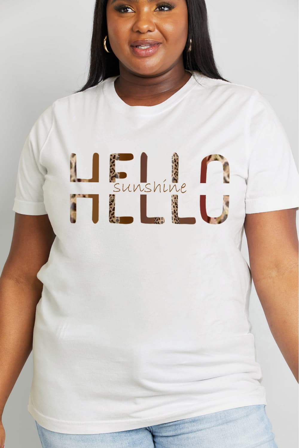 Simply Love Full Size HELLO SUNSHINE Graphic Cotton Tee BLUE ZONE PLANET