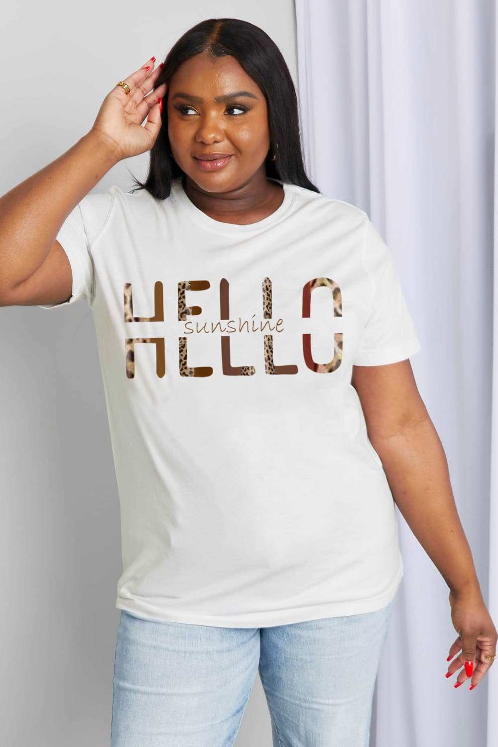 Simply Love Full Size HELLO SUNSHINE Graphic Cotton Tee BLUE ZONE PLANET