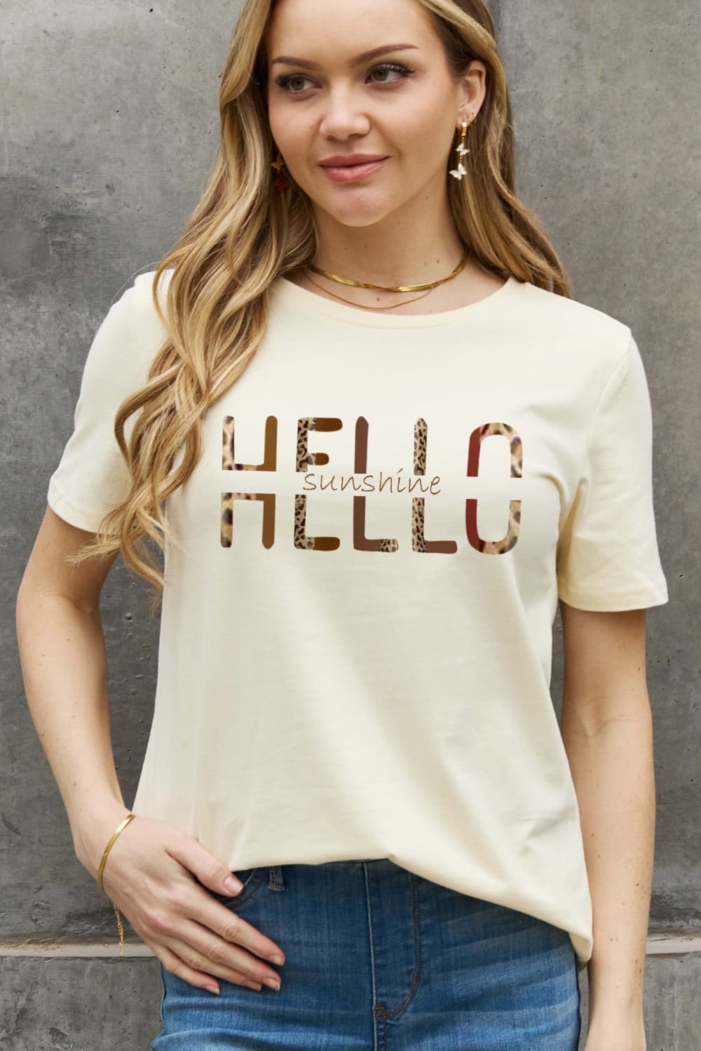 Simply Love Full Size HELLO SUNSHINE Graphic Cotton Tee BLUE ZONE PLANET