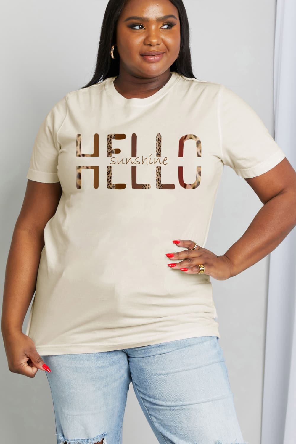 Simply Love Full Size HELLO SUNSHINE Graphic Cotton Tee BLUE ZONE PLANET