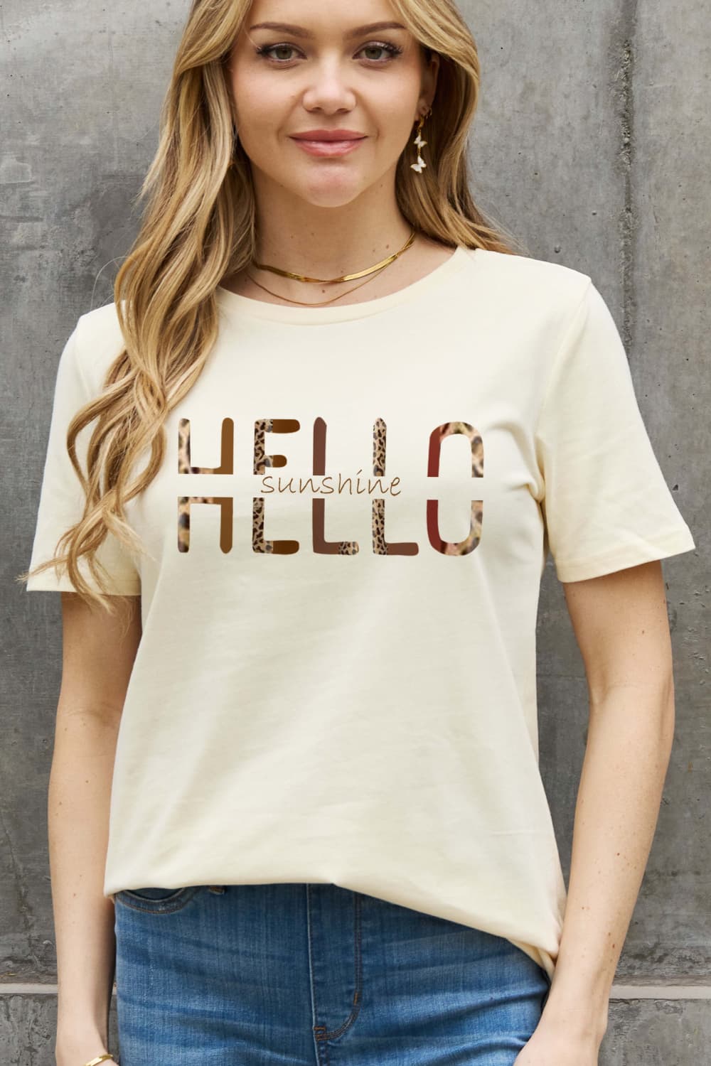 Simply Love Full Size HELLO SUNSHINE Graphic Cotton Tee BLUE ZONE PLANET