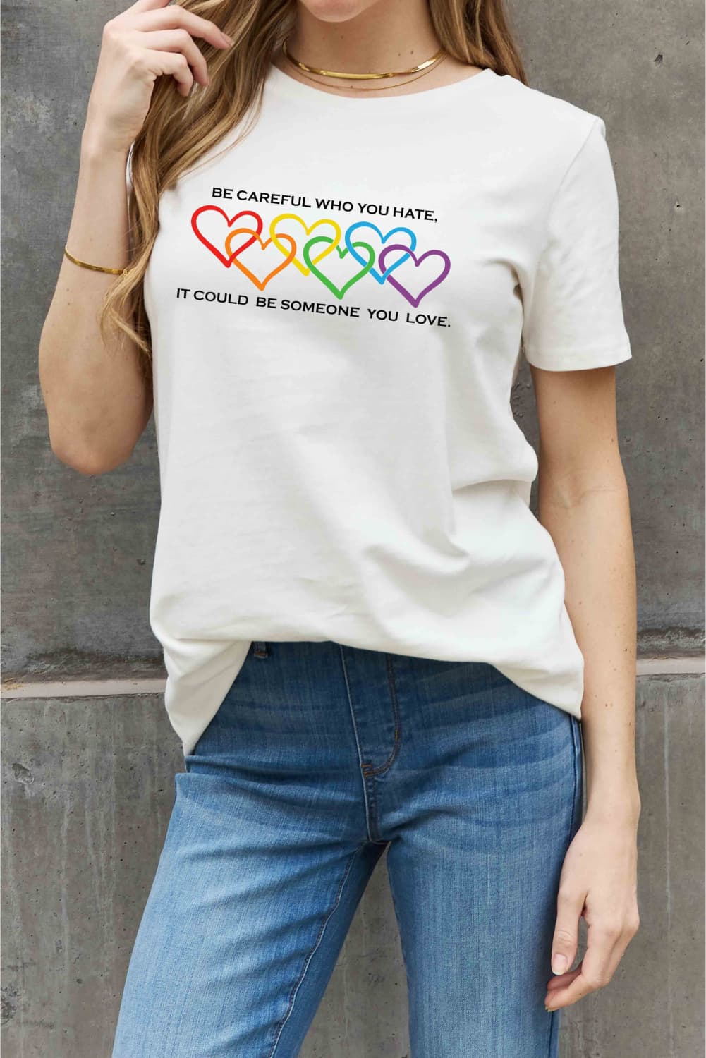 Simply Love Full Size Heart Slogan Graphic Cotton Tee BLUE ZONE PLANET