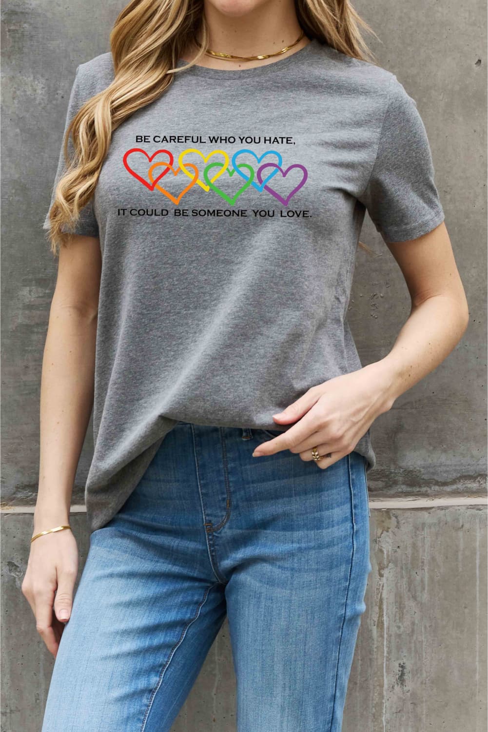 Simply Love Full Size Heart Slogan Graphic Cotton Tee BLUE ZONE PLANET