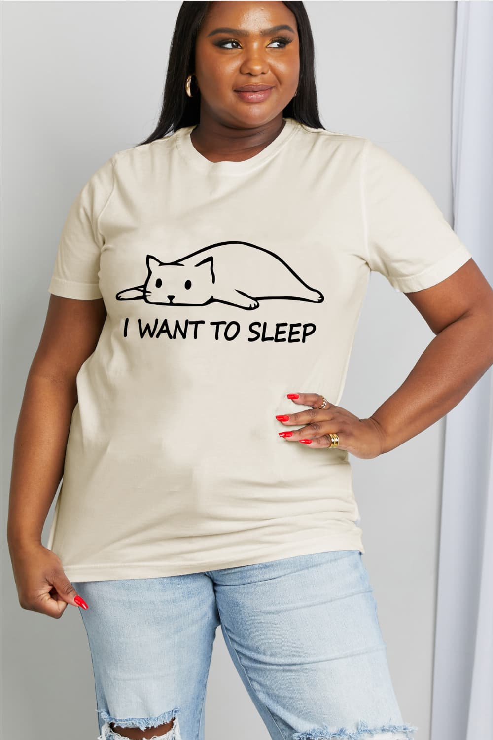 Simply Love Full Size I WANT TO SLEEP Graphic Cotton Tee BLUE ZONE PLANET