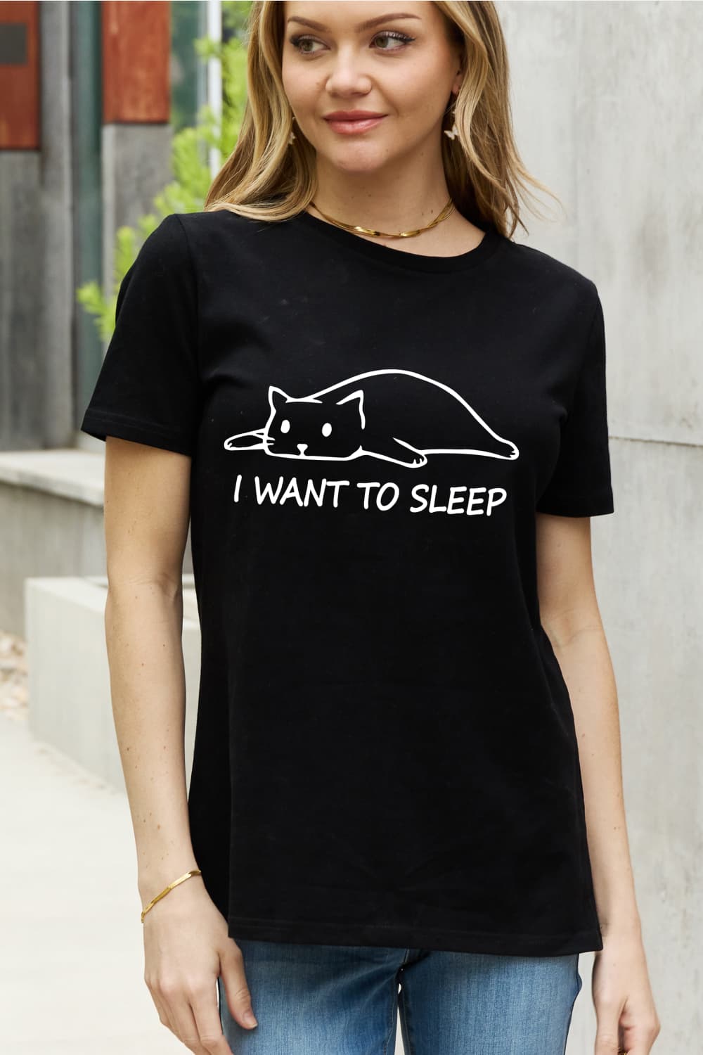 Simply Love Full Size I WANT TO SLEEP Graphic Cotton Tee BLUE ZONE PLANET