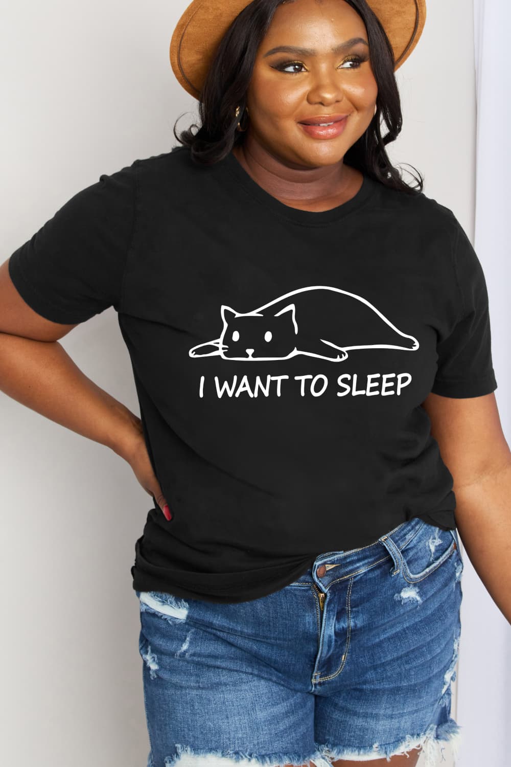 Simply Love Full Size I WANT TO SLEEP Graphic Cotton Tee BLUE ZONE PLANET