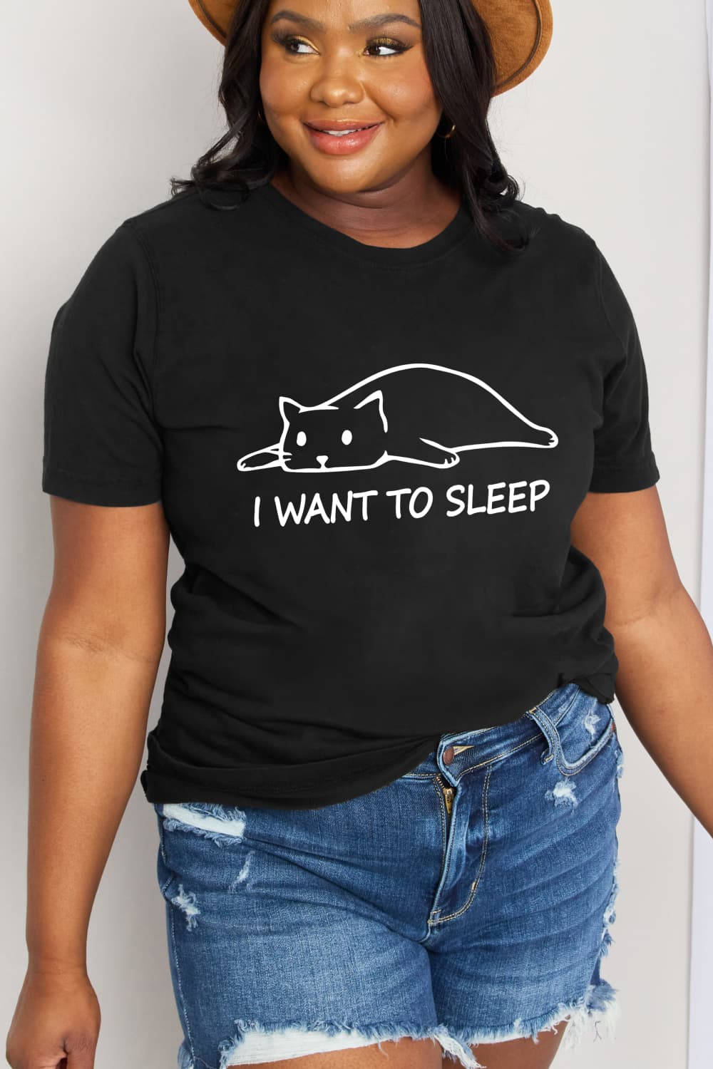 Simply Love Full Size I WANT TO SLEEP Graphic Cotton Tee BLUE ZONE PLANET