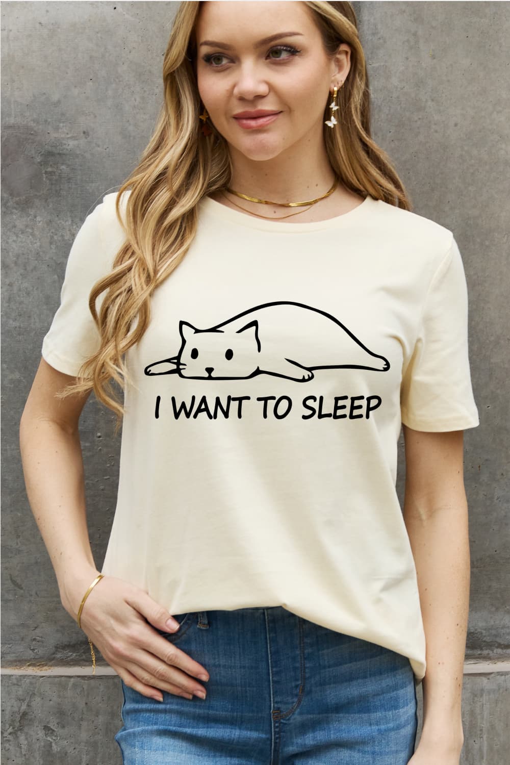 Simply Love Full Size I WANT TO SLEEP Graphic Cotton Tee BLUE ZONE PLANET