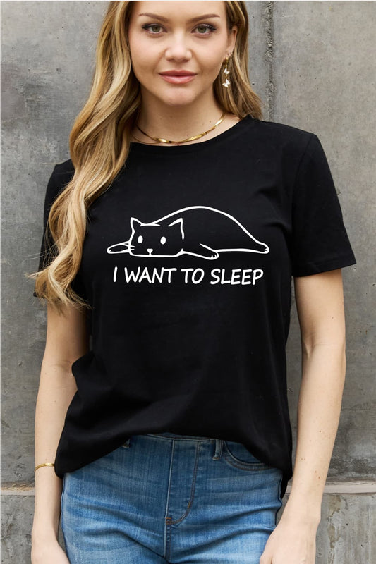 Simply Love Full Size I WANT TO SLEEP Graphic Cotton Tee BLUE ZONE PLANET