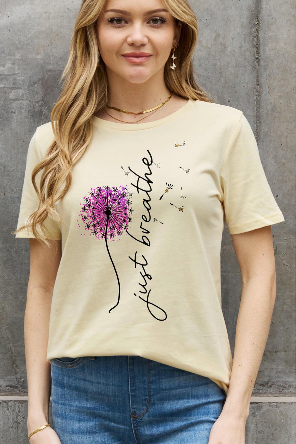 Simply Love Full Size JUST BREATHE Graphic Cotton Tee BLUE ZONE PLANET