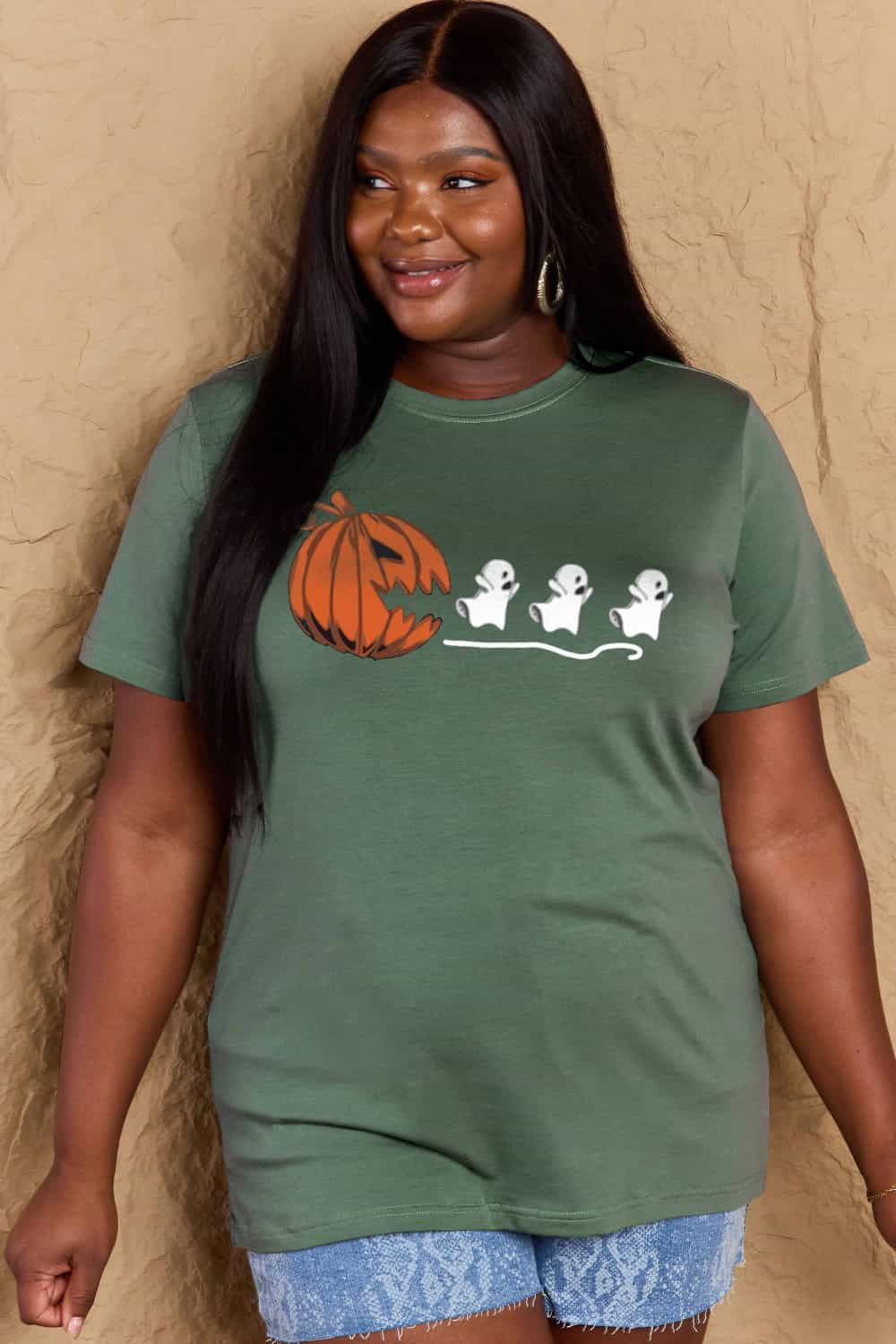 Simply Love Full Size Jack-O'-Lantern Graphic Cotton Tee BLUE ZONE PLANET