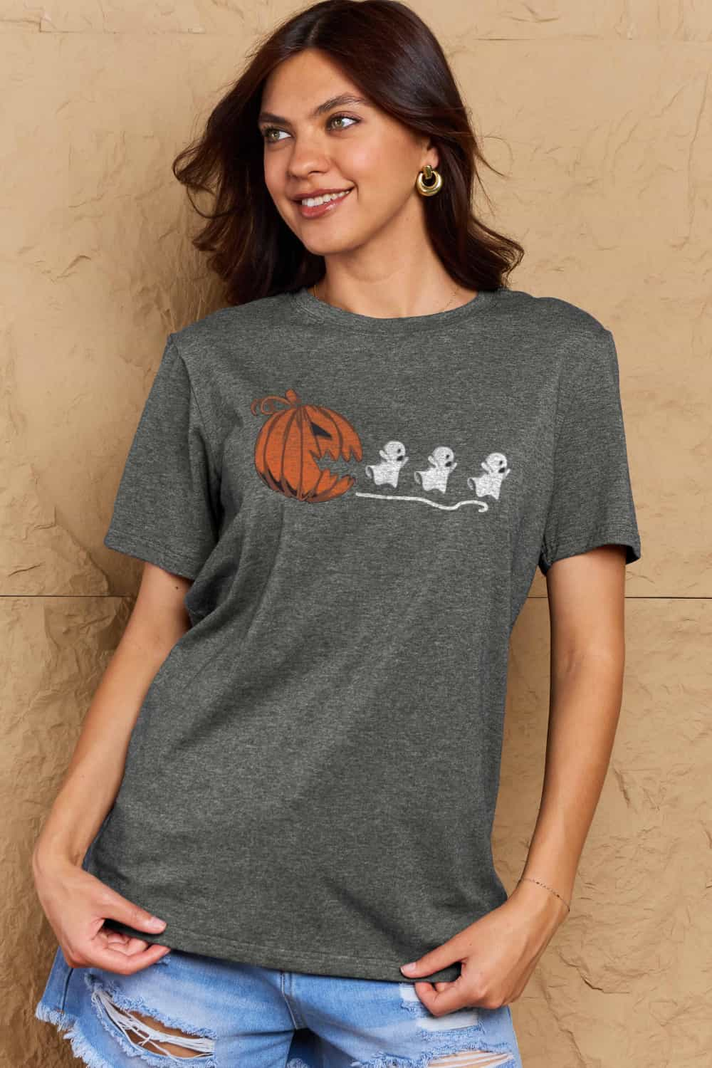 Simply Love Full Size Jack-O'-Lantern Graphic Cotton Tee BLUE ZONE PLANET