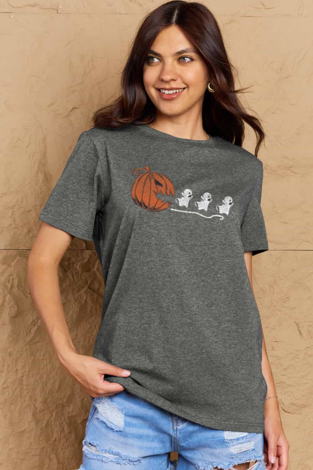 Simply Love Full Size Jack-O'-Lantern Graphic Cotton Tee BLUE ZONE PLANET