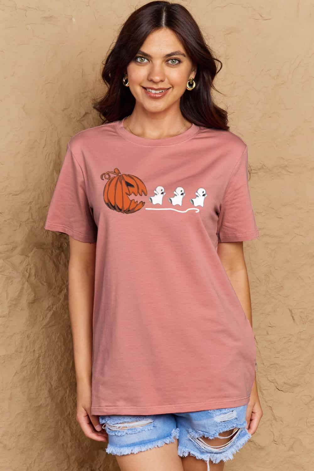 Simply Love Full Size Jack-O'-Lantern Graphic Cotton Tee BLUE ZONE PLANET