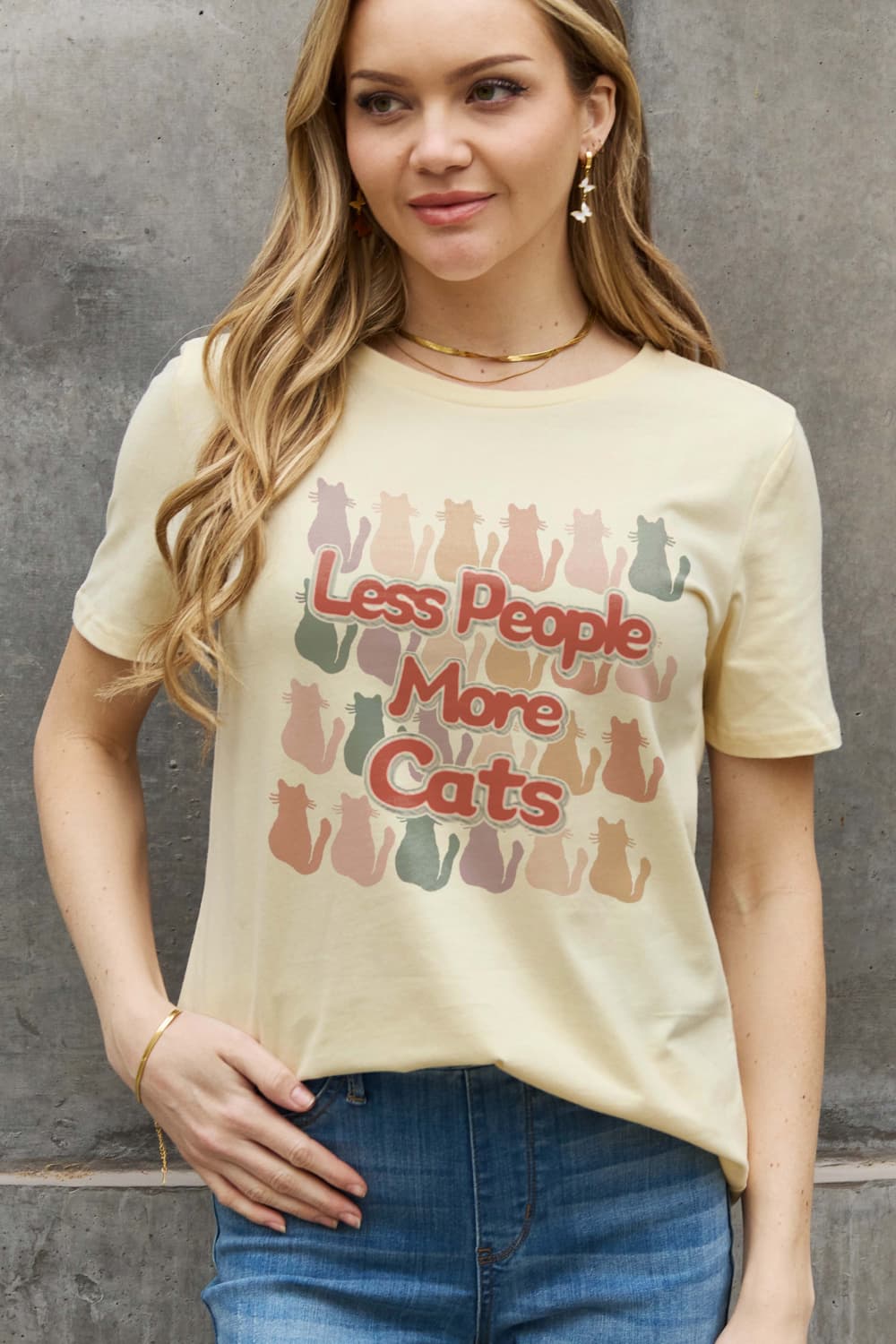 Simply Love Full Size LESS PEOPLE MORE CATS Graphic Cotton Tee BLUE ZONE PLANET