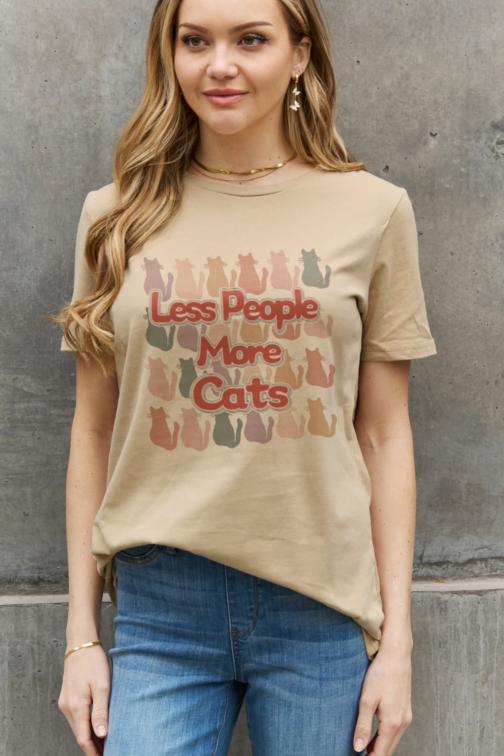 Simply Love Full Size LESS PEOPLE MORE CATS Graphic Cotton Tee BLUE ZONE PLANET