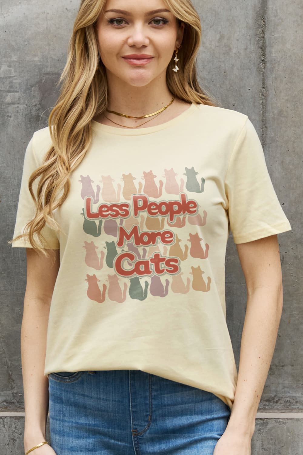 Simply Love Full Size LESS PEOPLE MORE CATS Graphic Cotton Tee BLUE ZONE PLANET