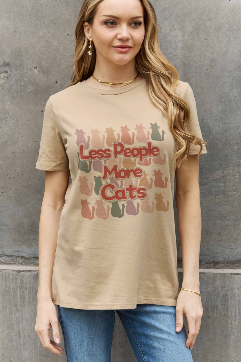 Simply Love Full Size LESS PEOPLE MORE CATS Graphic Cotton Tee BLUE ZONE PLANET