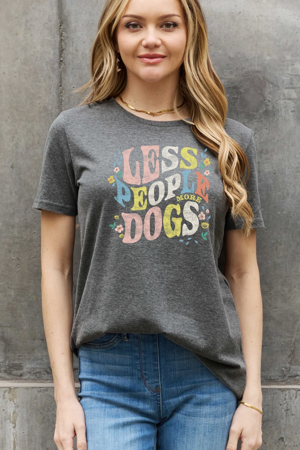 Simply Love Full Size LESS PEOPLE MORE DOGS Graphic Cotton T-Shirt BLUE ZONE PLANET