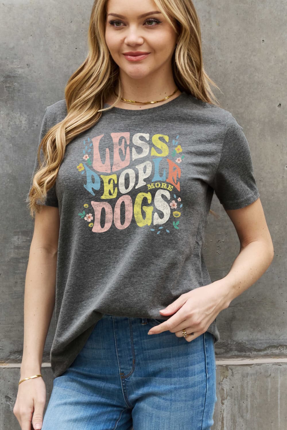 Simply Love Full Size LESS PEOPLE MORE DOGS Graphic Cotton T-Shirt BLUE ZONE PLANET