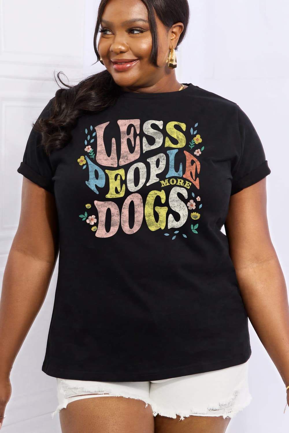 Simply Love Full Size LESS PEOPLE MORE DOGS Graphic Cotton T-Shirt BLUE ZONE PLANET