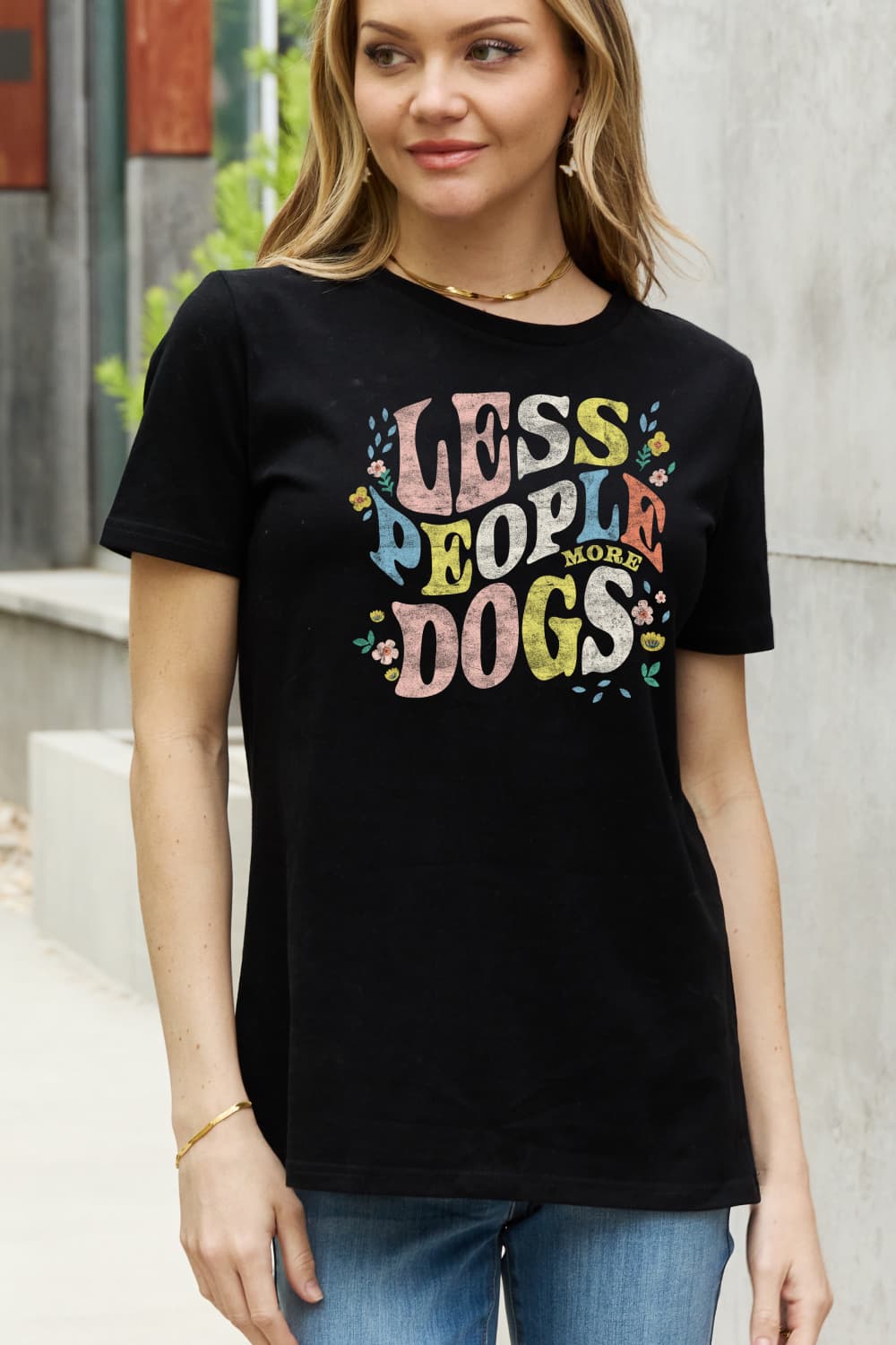 Simply Love Full Size LESS PEOPLE MORE DOGS Graphic Cotton T-Shirt BLUE ZONE PLANET