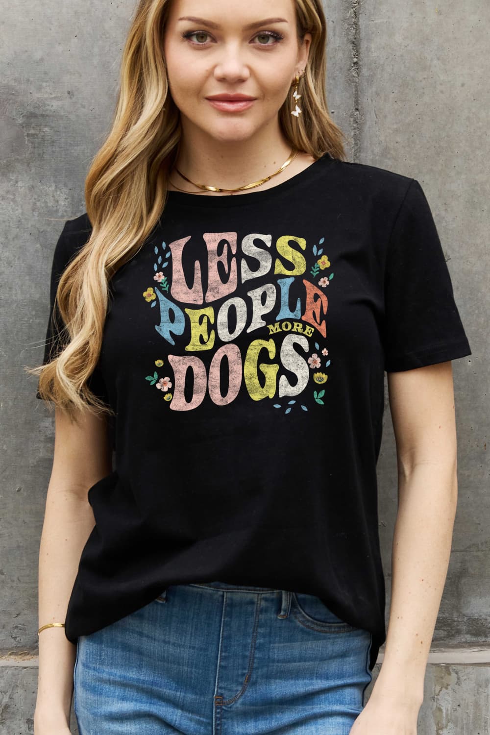 Simply Love Full Size LESS PEOPLE MORE DOGS Graphic Cotton T-Shirt BLUE ZONE PLANET