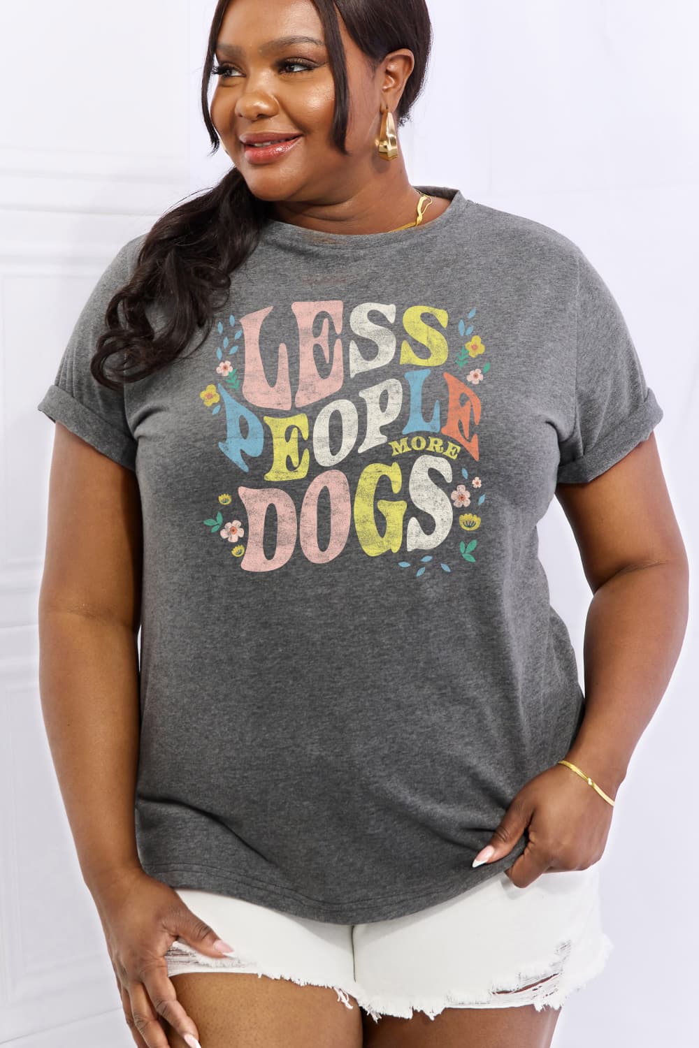 Simply Love Full Size LESS PEOPLE MORE DOGS Graphic Cotton T-Shirt BLUE ZONE PLANET