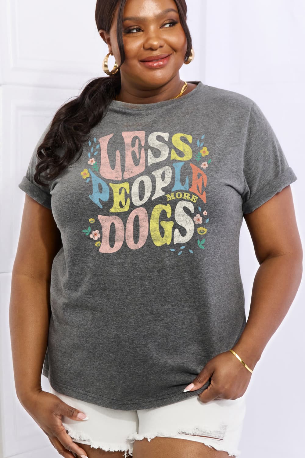 Simply Love Full Size LESS PEOPLE MORE DOGS Graphic Cotton T-Shirt BLUE ZONE PLANET