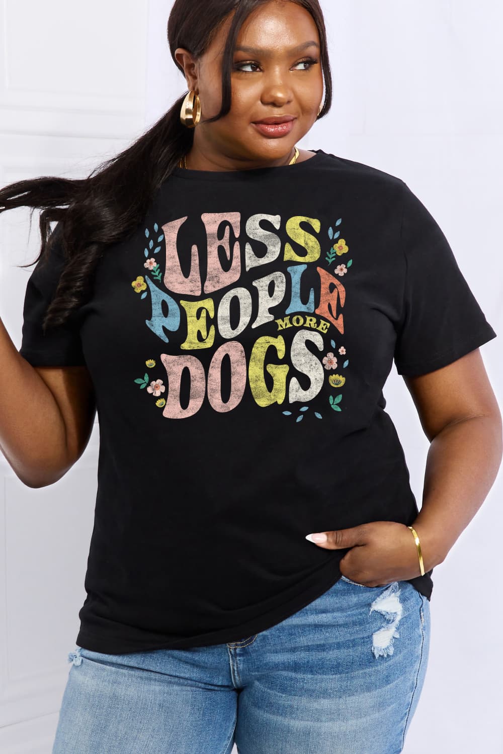 Simply Love Full Size LESS PEOPLE MORE DOGS Graphic Cotton T-Shirt BLUE ZONE PLANET