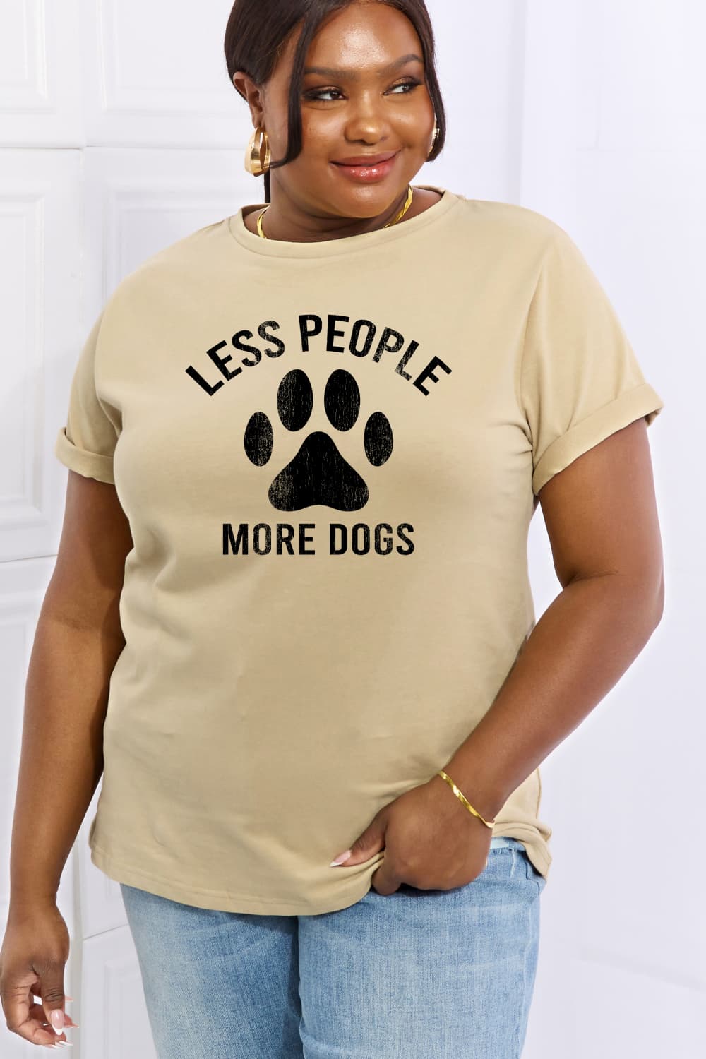 Simply Love Full Size LESS PEOPLE MORE DOGS Graphic Cotton Tee BLUE ZONE PLANET