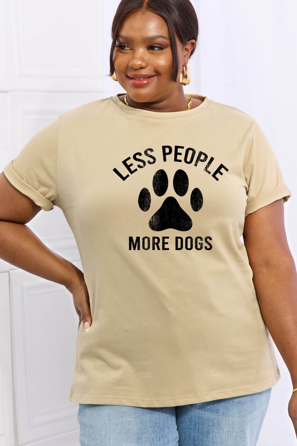 Simply Love Full Size LESS PEOPLE MORE DOGS Graphic Cotton Tee BLUE ZONE PLANET