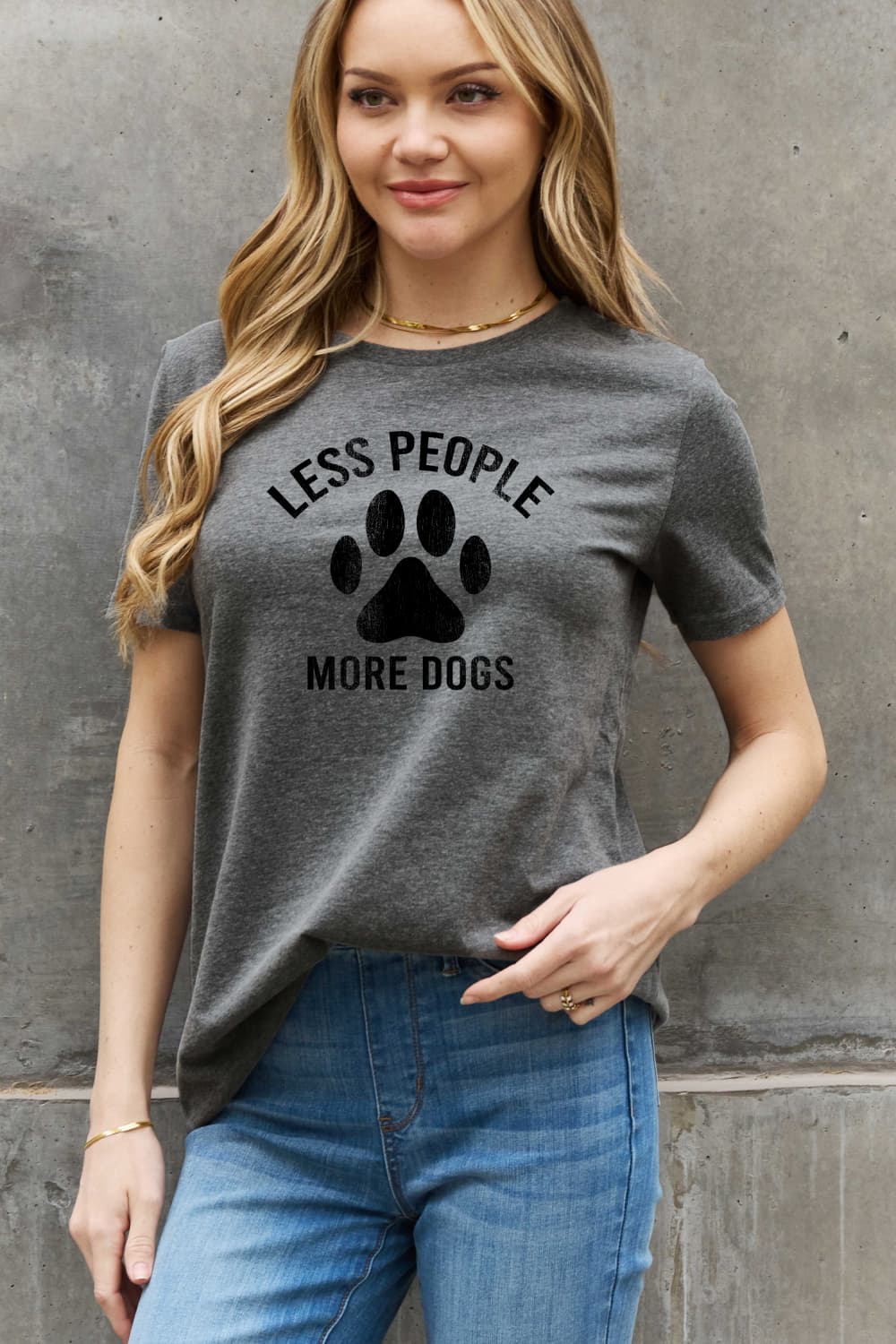 Simply Love Full Size LESS PEOPLE MORE DOGS Graphic Cotton Tee BLUE ZONE PLANET