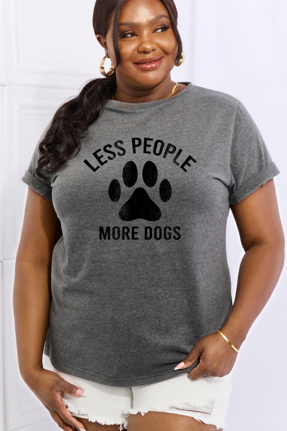 Simply Love Full Size LESS PEOPLE MORE DOGS Graphic Cotton Tee BLUE ZONE PLANET