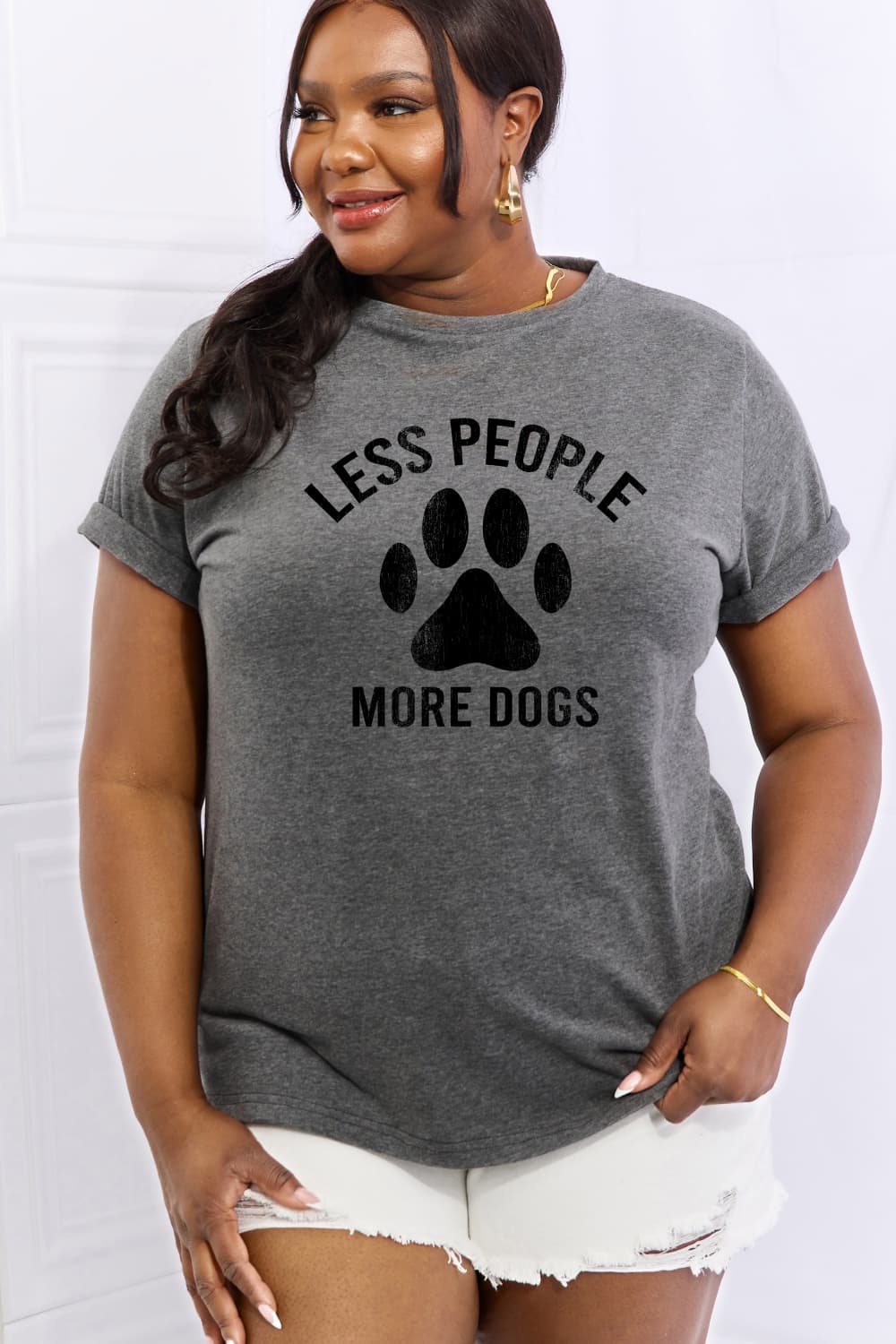 Simply Love Full Size LESS PEOPLE MORE DOGS Graphic Cotton Tee BLUE ZONE PLANET