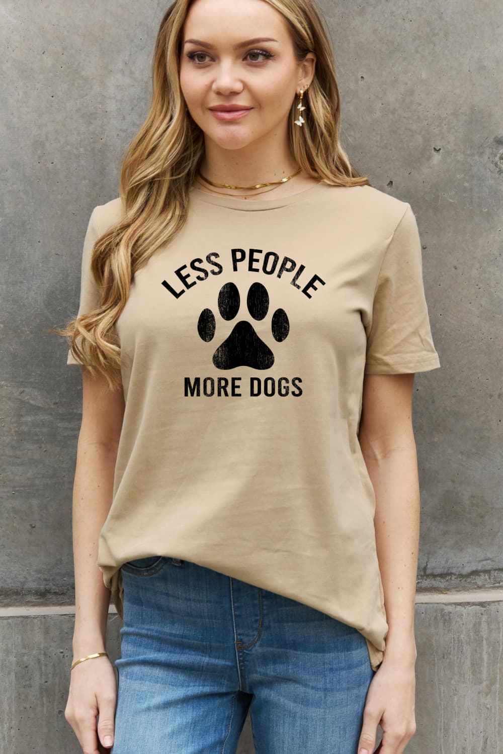 Simply Love Full Size LESS PEOPLE MORE DOGS Graphic Cotton Tee BLUE ZONE PLANET