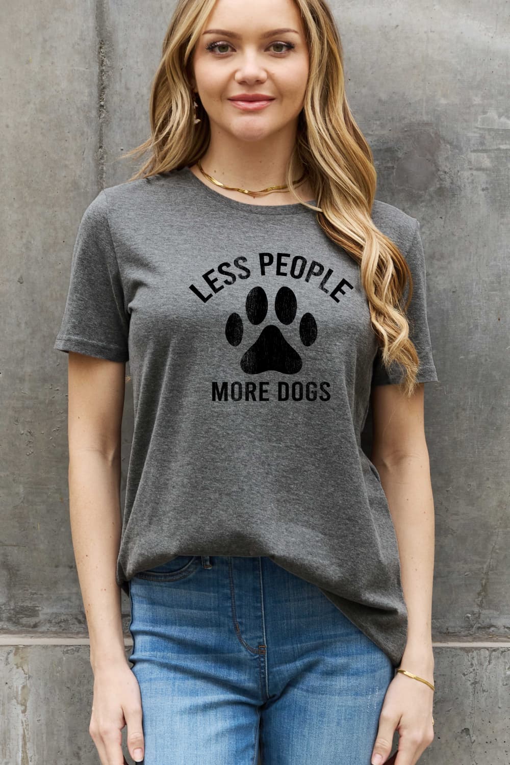 Simply Love Full Size LESS PEOPLE MORE DOGS Graphic Cotton Tee BLUE ZONE PLANET