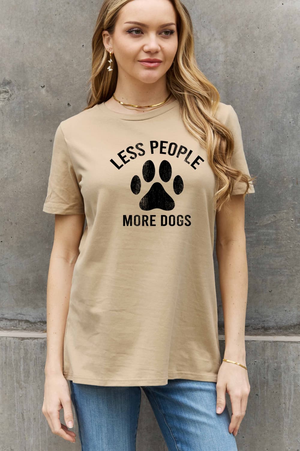 Simply Love Full Size LESS PEOPLE MORE DOGS Graphic Cotton Tee BLUE ZONE PLANET