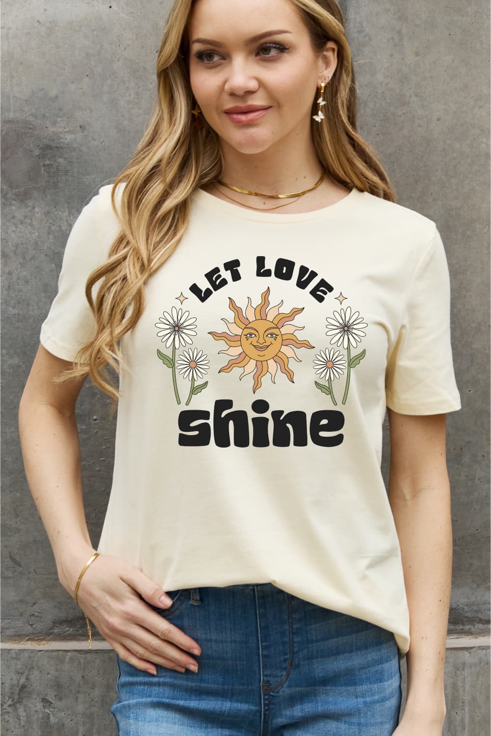 Simply Love Full Size LET LOVE SHINE Graphic Cotton Tee BLUE ZONE PLANET