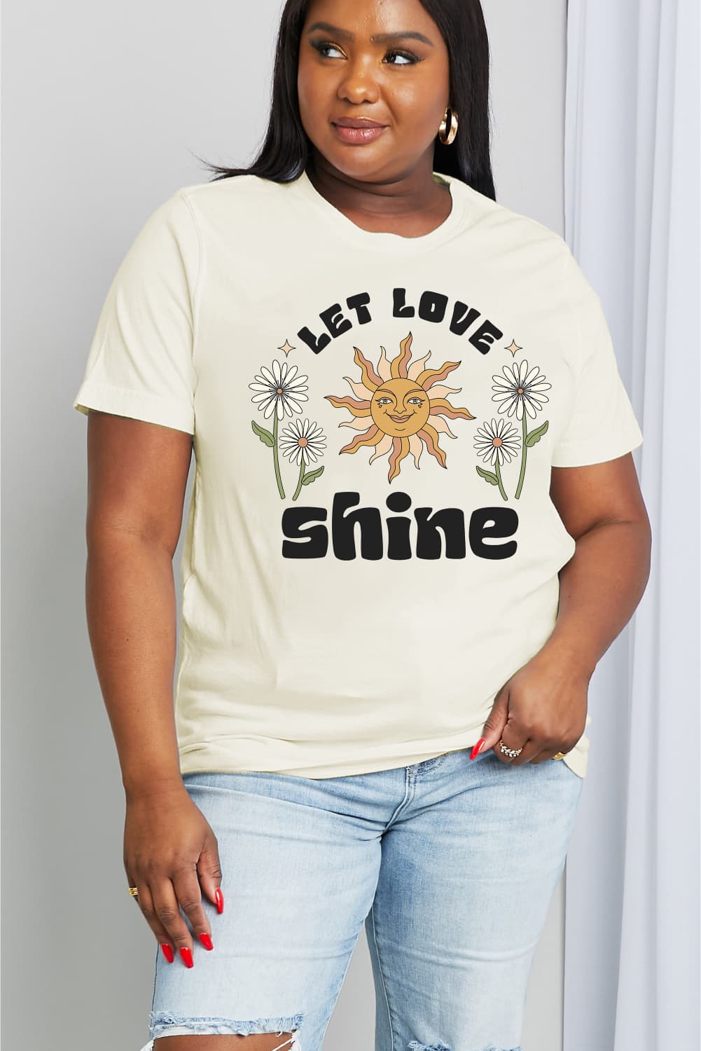 Simply Love Full Size LET LOVE SHINE Graphic Cotton Tee BLUE ZONE PLANET