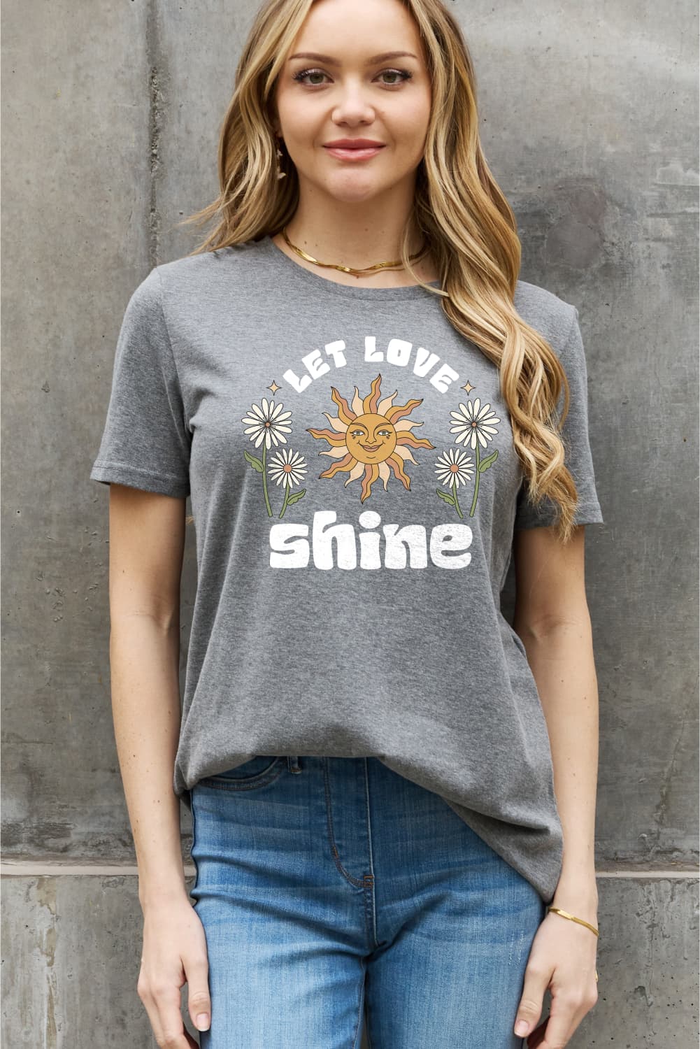 Simply Love Full Size LET LOVE SHINE Graphic Cotton Tee BLUE ZONE PLANET