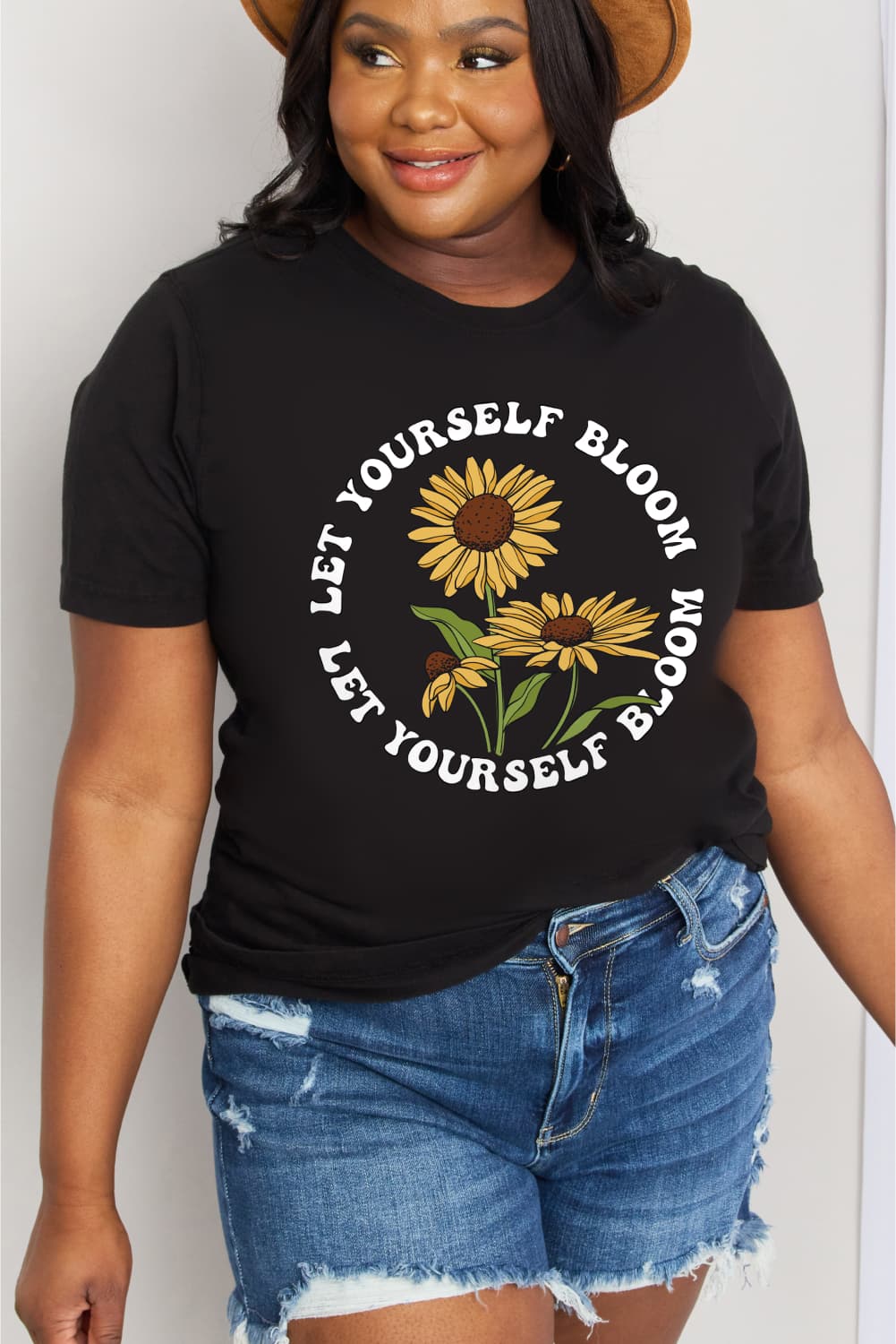 Simply Love Full Size LET YOURSELF BLOOM Graphic Cotton Tee BLUE ZONE PLANET