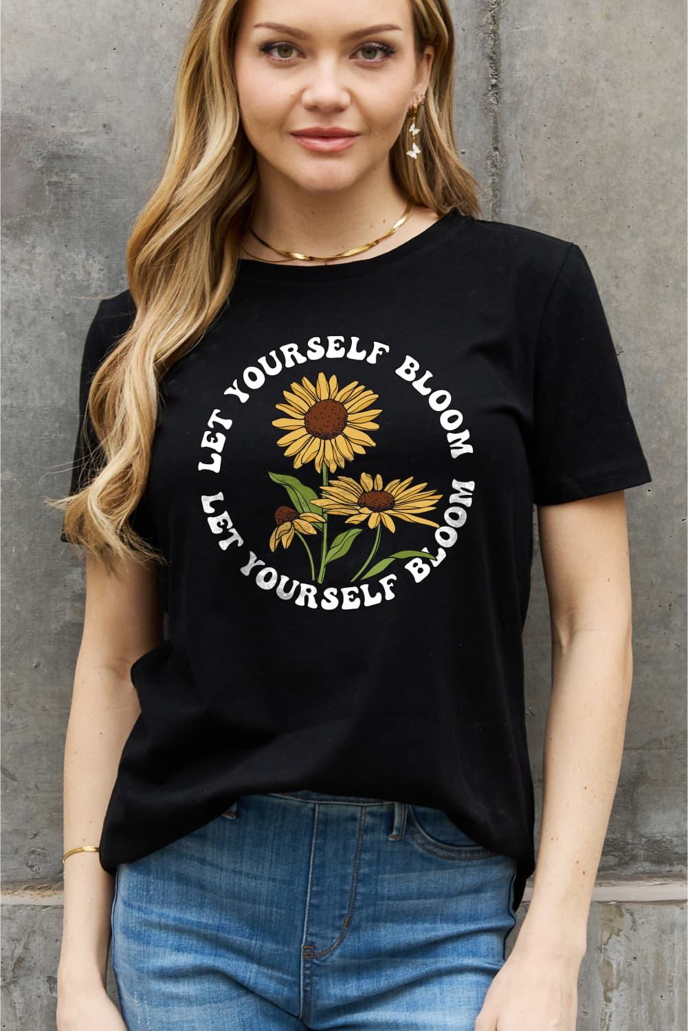 Simply Love Full Size LET YOURSELF BLOOM Graphic Cotton Tee BLUE ZONE PLANET